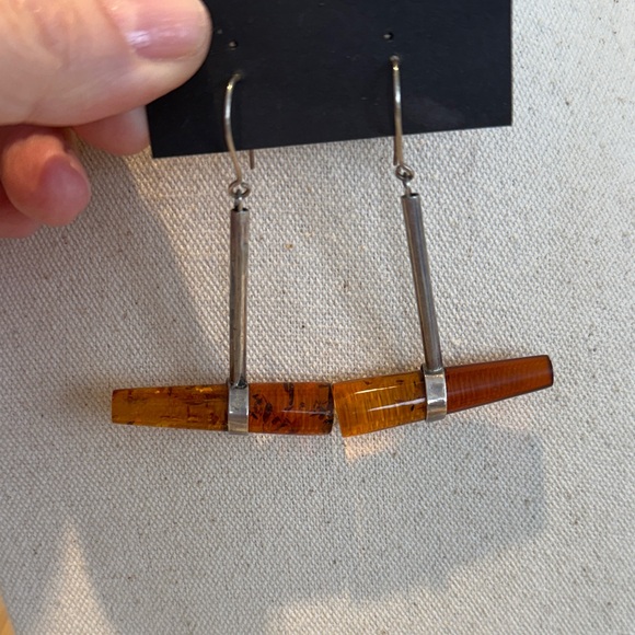 Jewelry - Elegant Amber and Silver Dangle Earrings